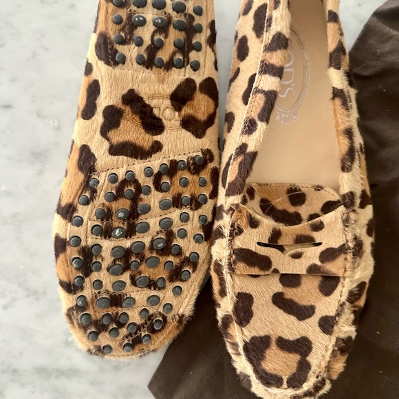 Tod's Leopard Pony Hair Penny Loafers in Brown and Tan - Picture 3 of 3